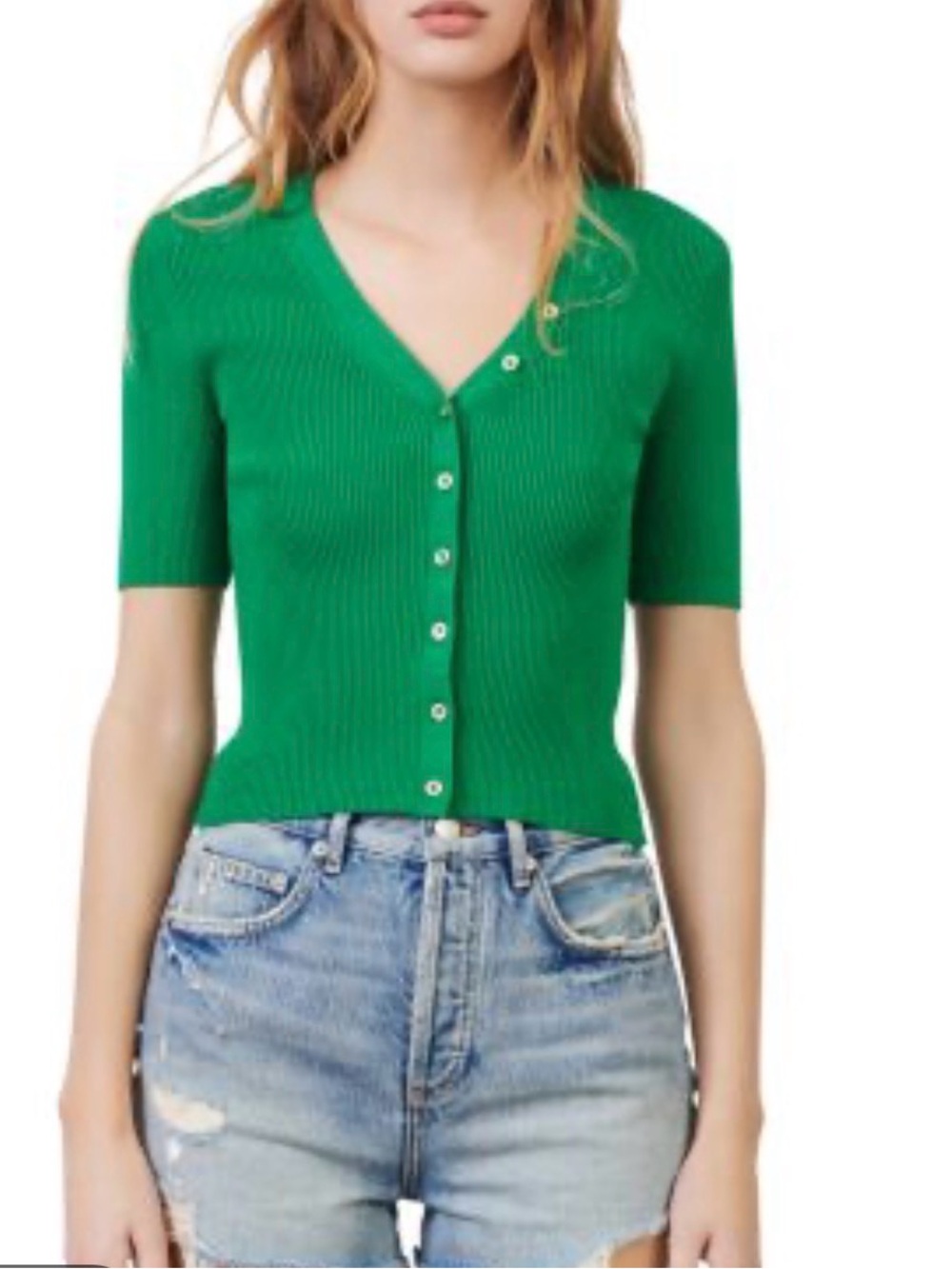 Maje mimosa cropped ribbed short sleeved lightweight cardigan L